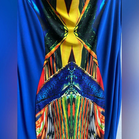 Frank Lyman royal blue multi color  print dress Sz 8 - Picture 4 of 8